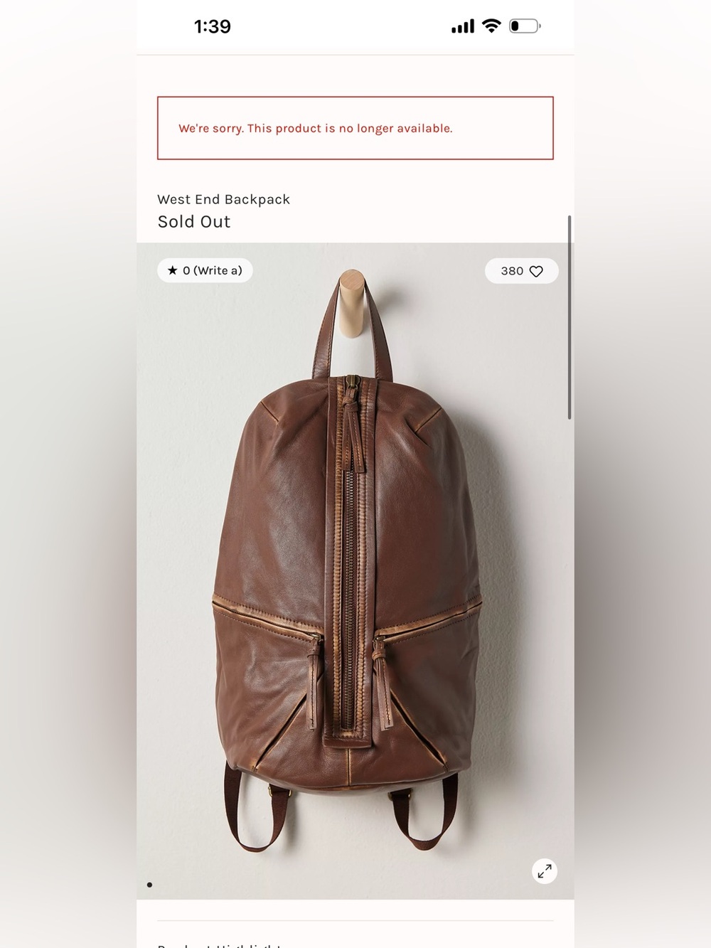 Free People West End Backpack, Brown Leather NWT - Picture 2 of 4